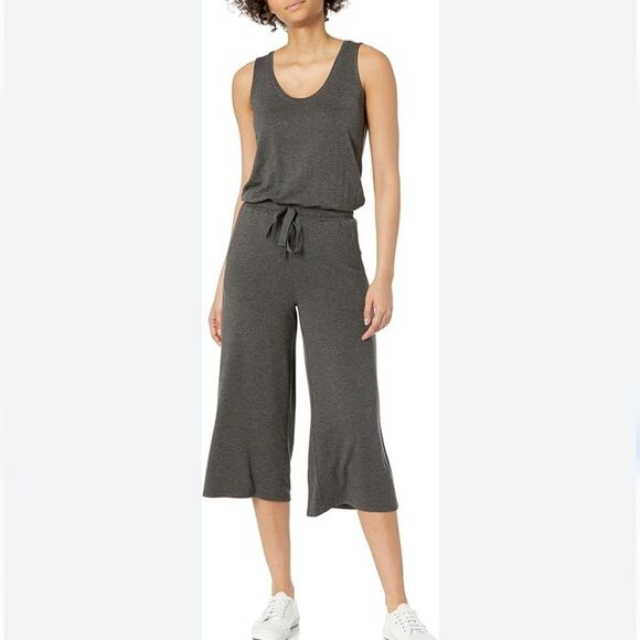 Daily Ritual soft viscose charcoal gray drawstring waist cropped jumpsuit M - Picture 1 of 9